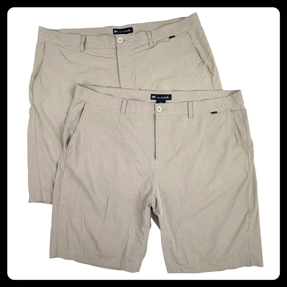 TravisMathew Beck Golf Shorts Men 42 Tan‎ 77378-00 Performance Stretch 2 PACK